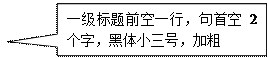 矩形标注: 一級标題前空一行，句首空2個字，黑體小三号，加粗