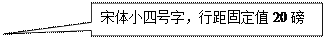 矩形标注: 宋體小四号字，行距固定值20磅