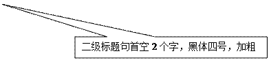 矩形标注: 二級标題句首空2個字，黑體四号，加粗