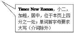 矩形标注: Times New Roman，小二，加粗，居中，位于本頁上四分之一處；單詞首字母要求大寫（介詞除外）